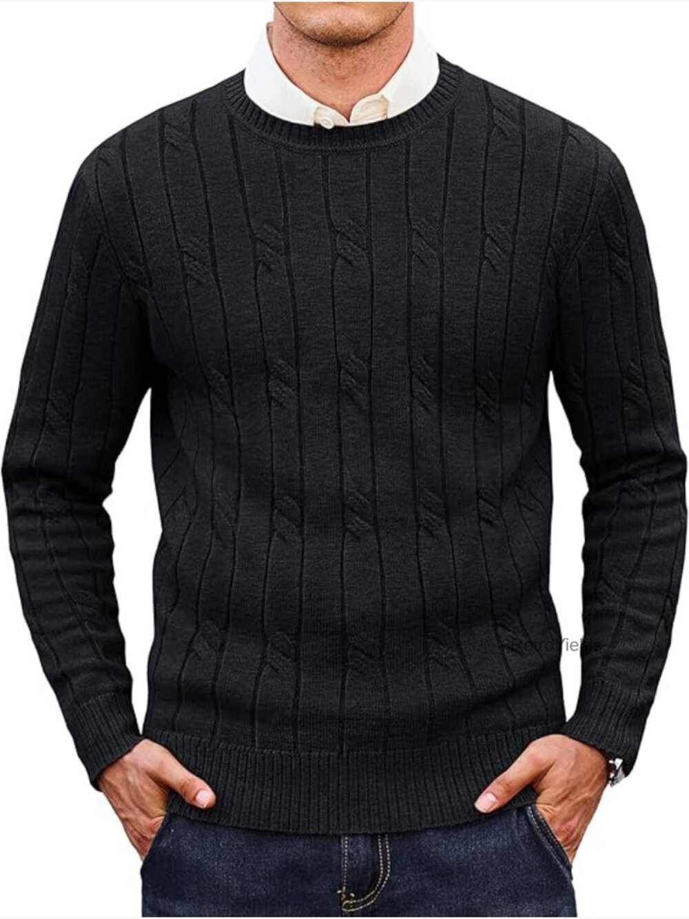 Men's Cable Knit Crewneck Sweater Pullover Long Sleeve Textured